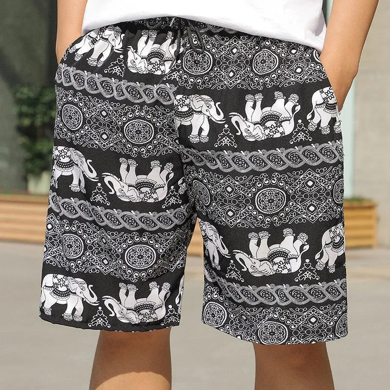 Men's loose casual beach trousers with striped pattern in quick-drying ice silk fabric