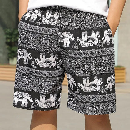 Men's loose casual beach trousers with striped pattern in quick-drying ice silk fabric