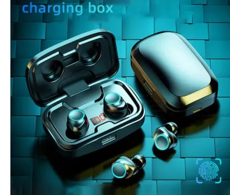 Bluetooth gaming headset with charging case in black, red, or blue colours