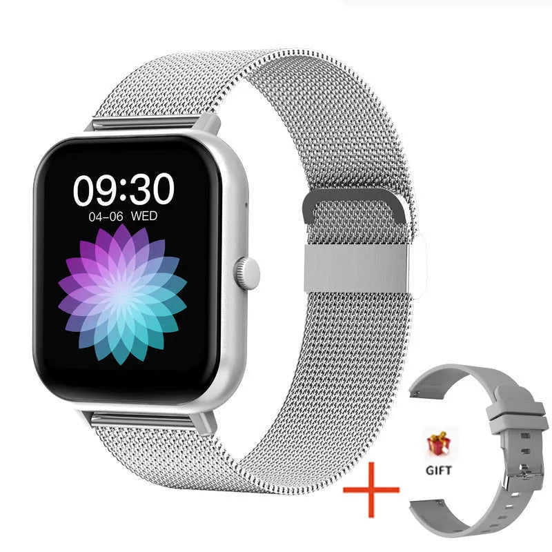 ZL54C smart watch in black with AMOLED screen displaying heart rate and blood pressure metrics