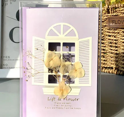 Handmade 3D butterfly greeting card with stand-up artificial flowers on coated paper, 16x10.5cm