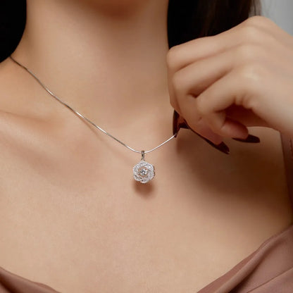 925 sterling silver flower shape necklace for women with platinum electroplated finish and geometric floral pendant