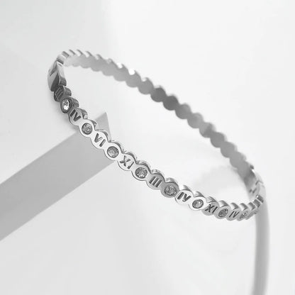 Korean style titanium steel bracelet with a numerical design element on an adjustable band.