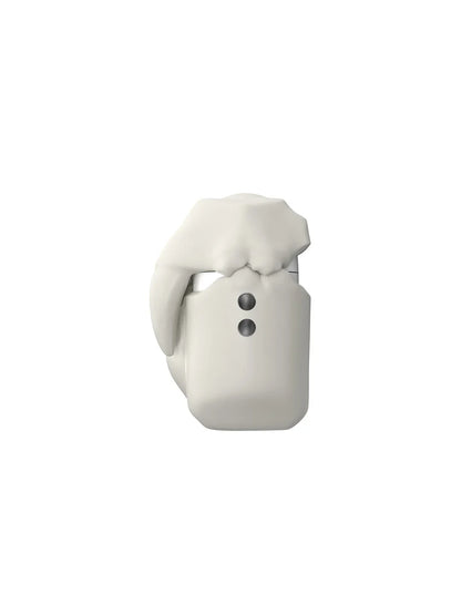 A silicone protective case for AirPods Pro earbuds, featuring a spooky, fluorescent design and a detachable keychain.