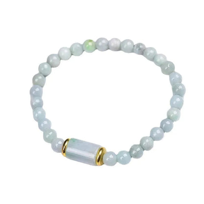 Natural Myanmar jade bracelet with emerald green round ice jade stone beads, unisex ethnic style, handmade.