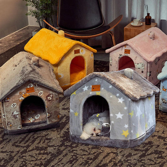 Cozy and Foldable Pet Bed for Dogs and Cats: Premium Synthetic Fur, Self-Warming, and Non-Slip Design