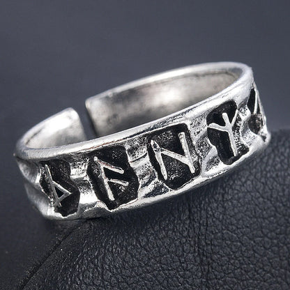 Adjustable geometric symbol ring in ancient silver finish, unisex vintage design