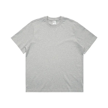 Pure cotton solid colour short-sleeve T-shirt in black, white, grey, or melange grey, sizes S-XL
