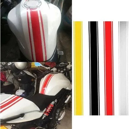 Motorcycle reflective pinstripe sticker in black, red, silver, and yellow options, 50 cm long