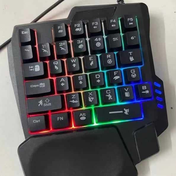 Single-handed mechanical keyboard and mouse peripheral set with ABS plastic construction