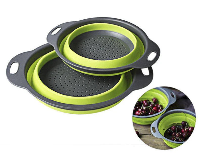Collapsible silicone colander for washing and draining fruits and vegetables in the kitchen
