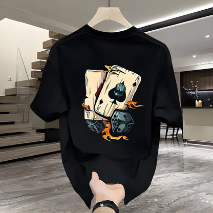 Men's printed heavy cotton T-shirt in black or white with short sleeves