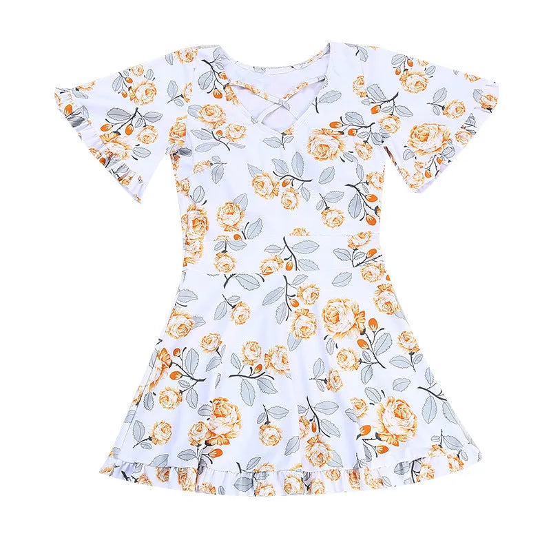 Women's blue floral print high waist one-piece swimsuit for swimming