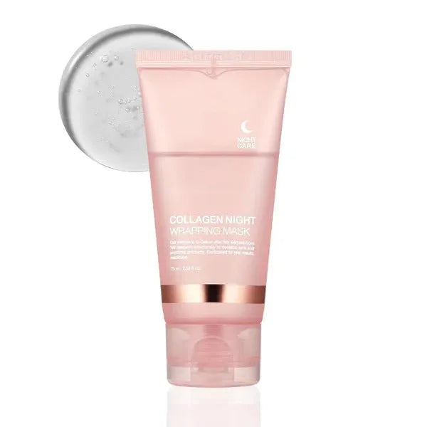 Collagen night face mask 75ml bottle with application brush for firming and anti-wrinkle treatment