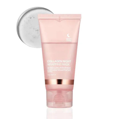 Collagen night face mask 75ml bottle with application brush for firming and anti-wrinkle treatment