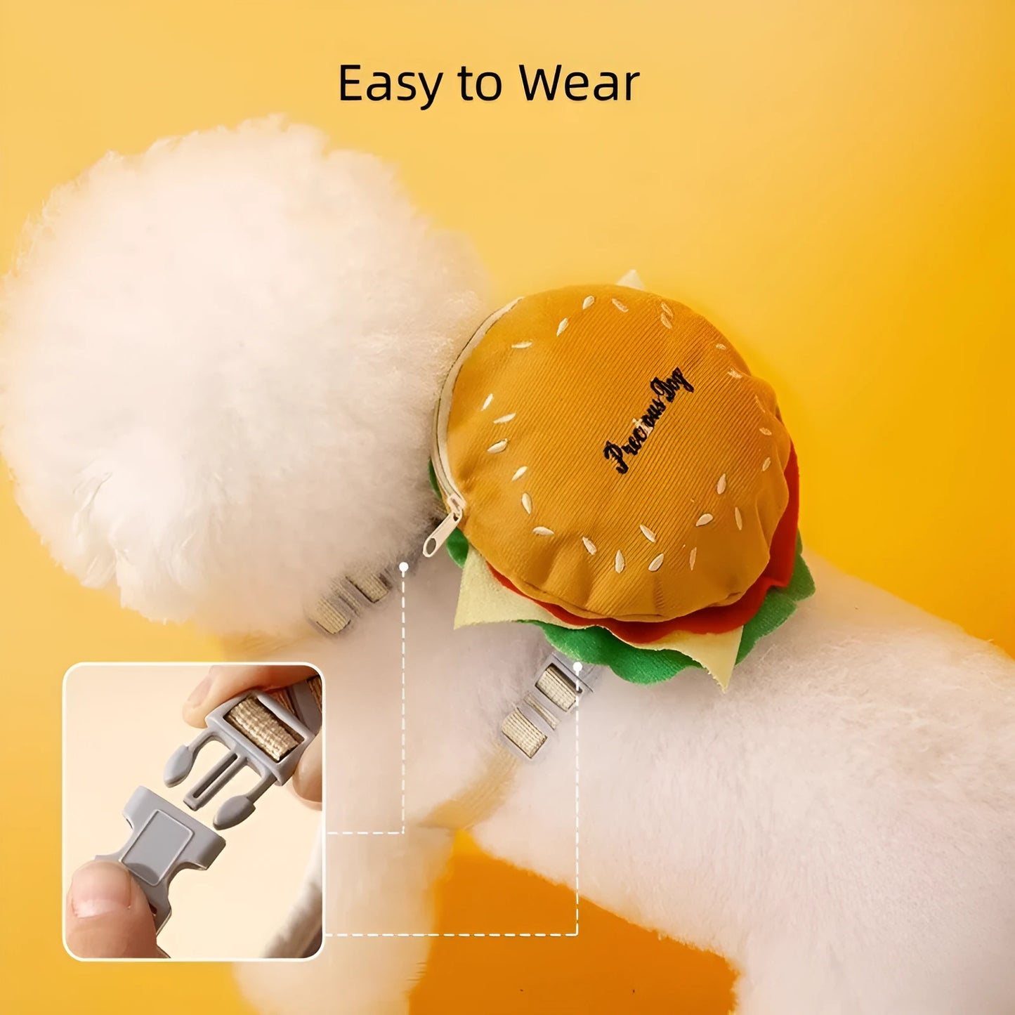 Cartoon hamburger chips design adjustable pet vest leash rope with backpack in multiple sizes