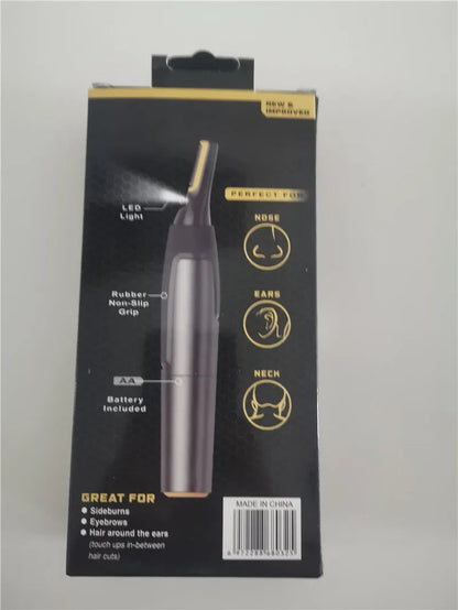 Grey ABS electric hair catcher with floating cutter head for men's eyebrow trimming, dry battery power, color box.
