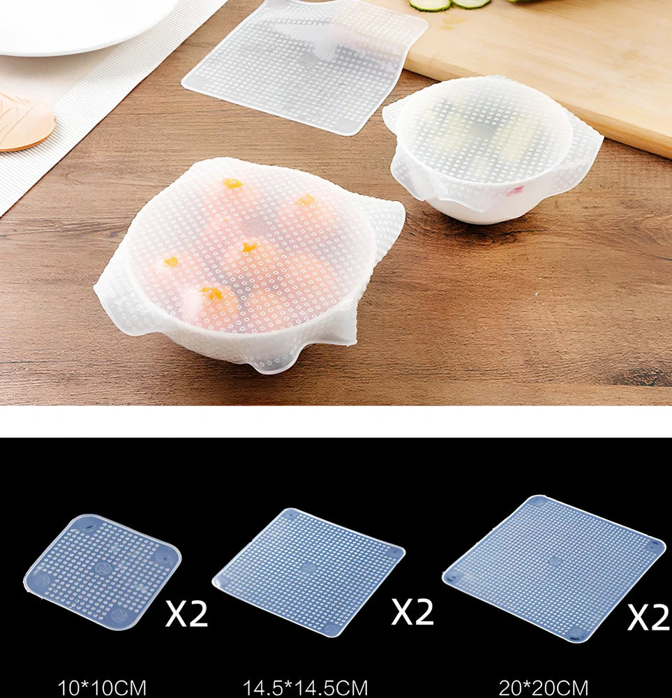 Food grade silicone stretch cling film covering bowl showing stretch capability and seal