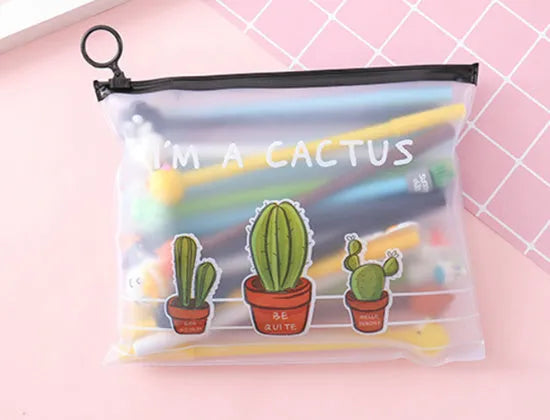 Marvel cactus character 20-pen set with 21cm plastic storage case showing 0.5mm black ink pens