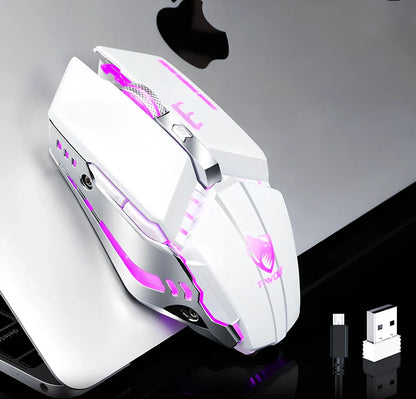 Black wireless silent glowing gaming mouse, 15x10x5.1cm, 3000 DPI optical sensor with RGB lights