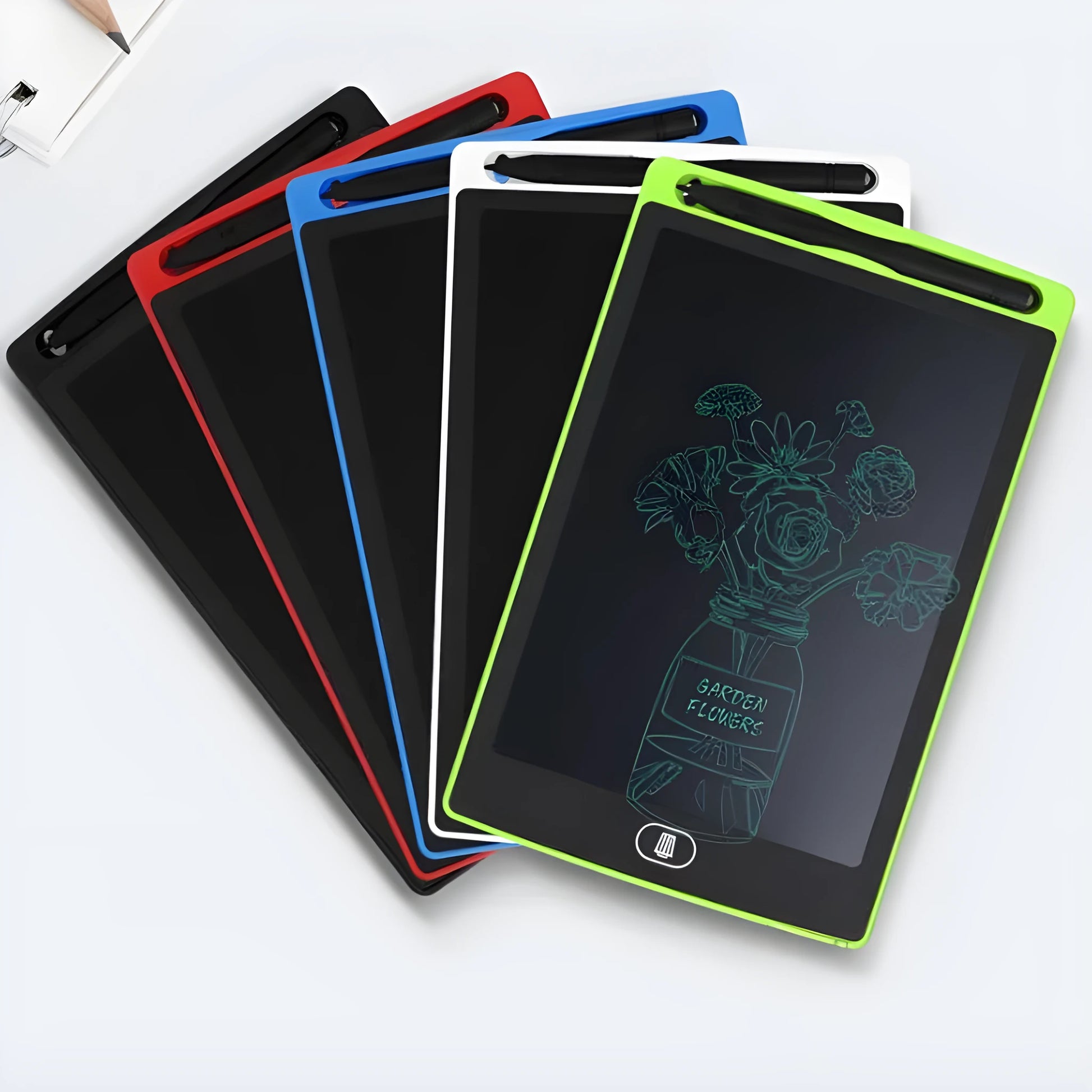 Children's electronic writing board drawing tablet in black white red green colours for teenagers