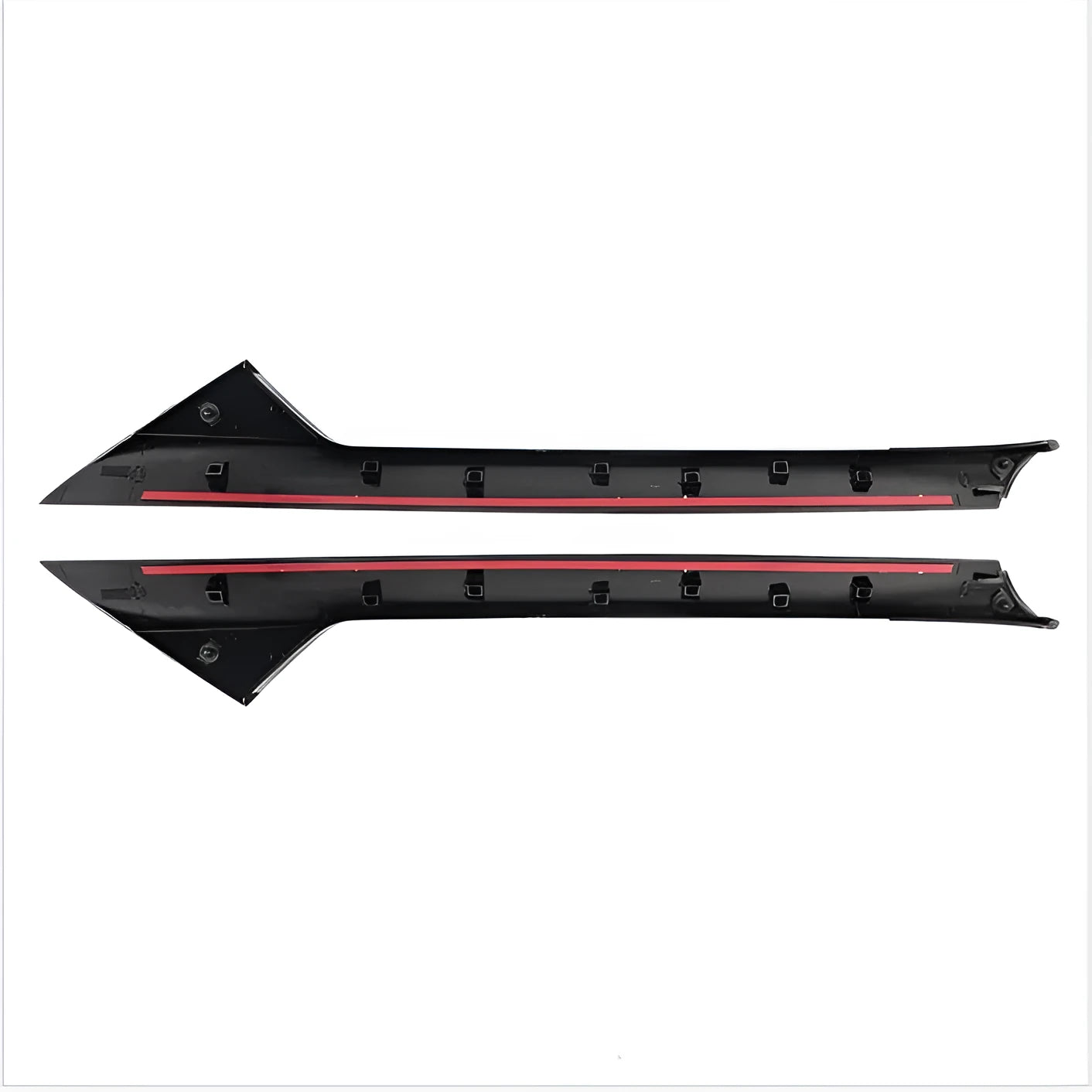 Black Ford front windscreen exterior trim panel set with part codes BB5Z-7803144-AA and BB5Z-7803145-AA.
