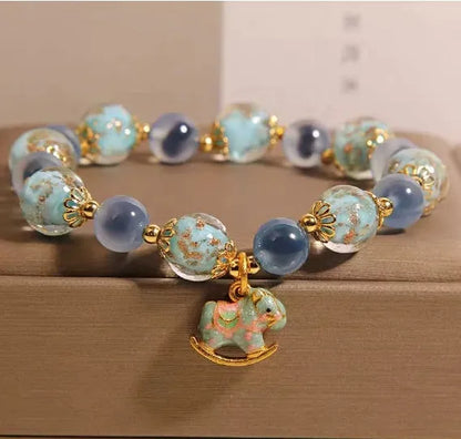 Blue sugar heart agate bracelet with luminous glass beads in Japanese and South Korean style for women
