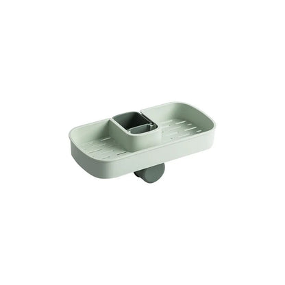 Blue adjustable sink shelf storage basket with soap sponge rack mounted on kitchen faucet