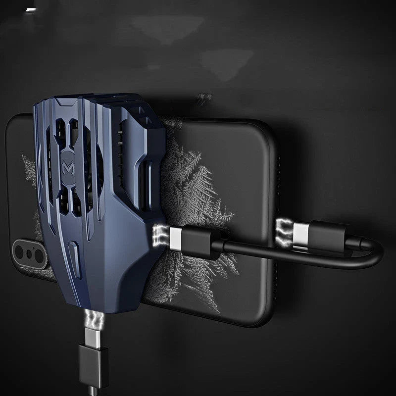 High-performance smartphone cooling device with cooling fin, ice pack, and ergonomic controls