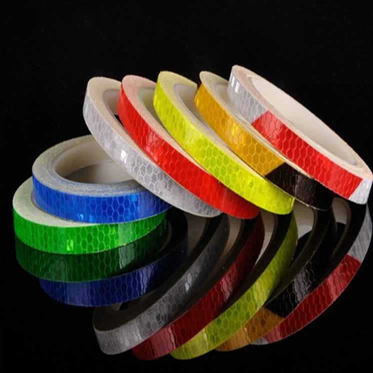 Reflective and luminous safety stickers for bicycles, cars, and motorcycles in multiple colours