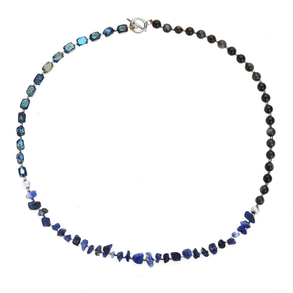 Hand-woven women's bracelet with crushed fang hui stone and gold obsidian geometric beads in multi-layer design