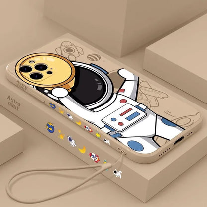 Silicone iPhone case with a cartoon astronaut and starry sky planet design.