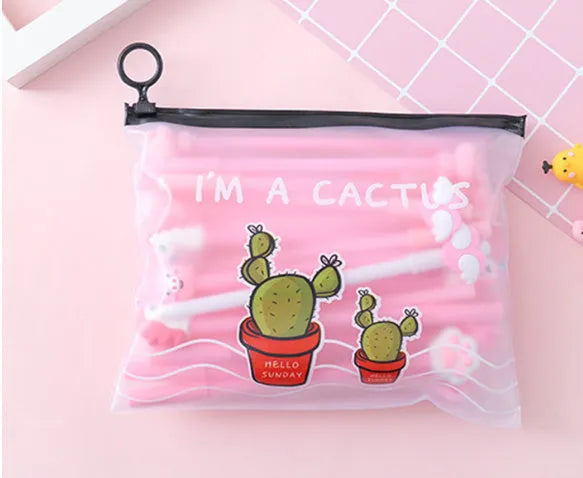 Marvel cactus character 20-pen set with 21cm plastic storage case showing 0.5mm black ink pens
