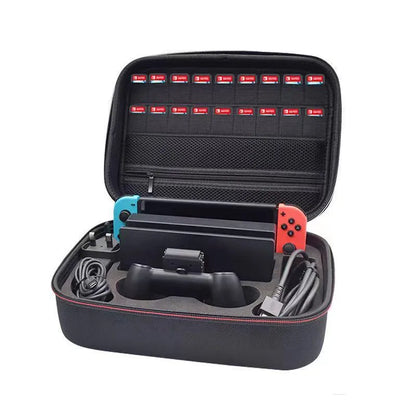 Black EVA game console accessory storage bag shown in two available sizes.