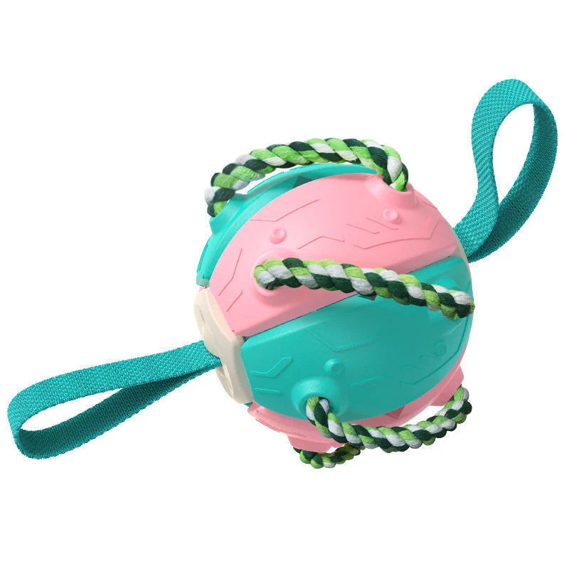 Versatile Frisbee-style dog toy with a unique shape-shifting design that transforms from a sphere to a flat Frisbee mid-flight, providing endless entertainment and exercise for your furry friend.