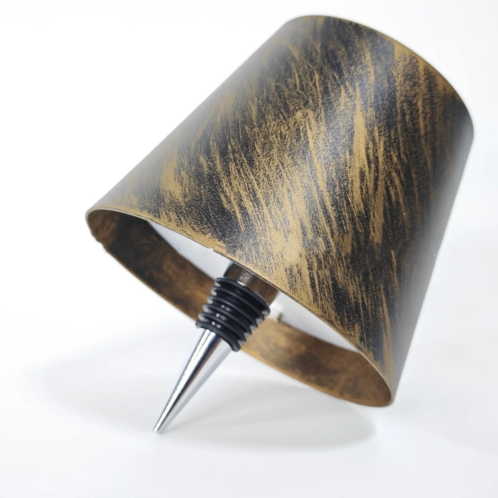 Wireless LED desk lamp in black tricolour finish, bottle-shaped with detachable base and touch control for 2000mAh powered lighting