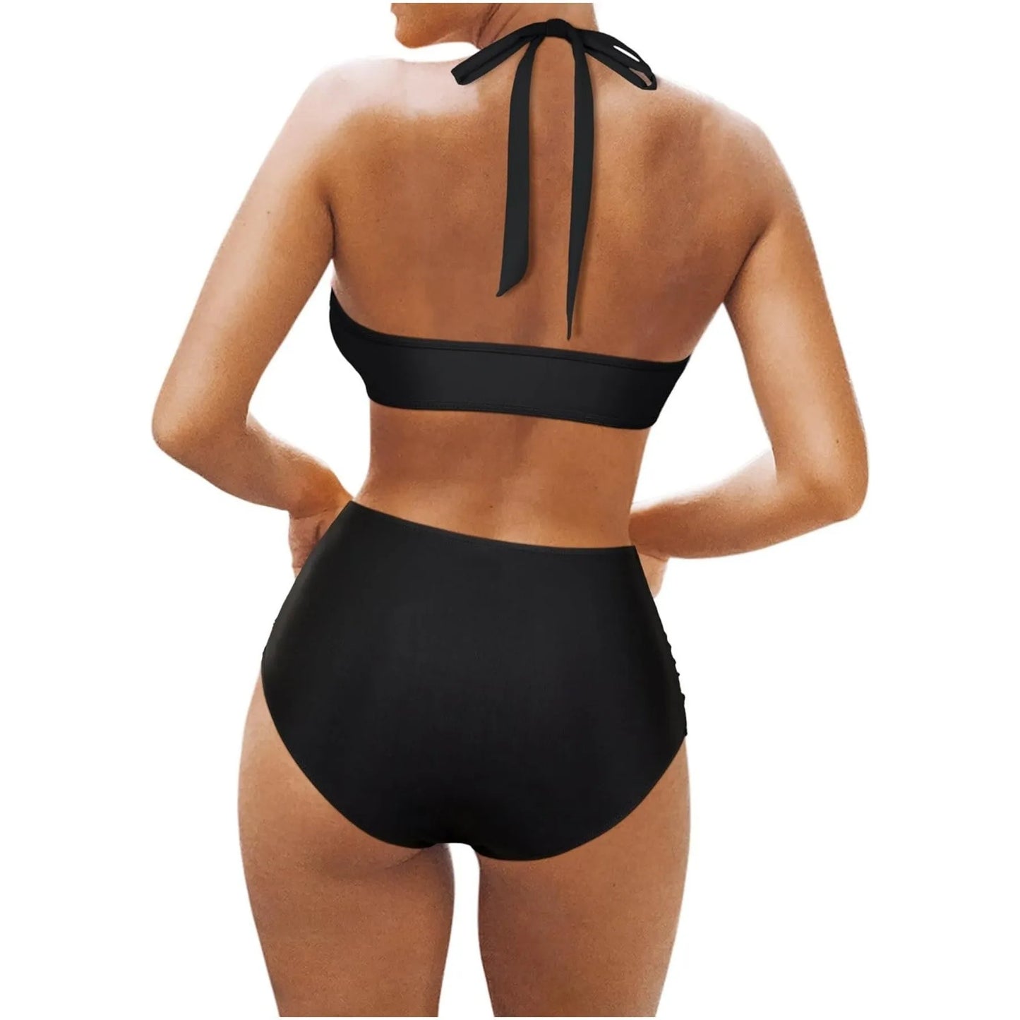 Women's bikini swimsuit set with briefs-style bottom in polyester fibre construction
