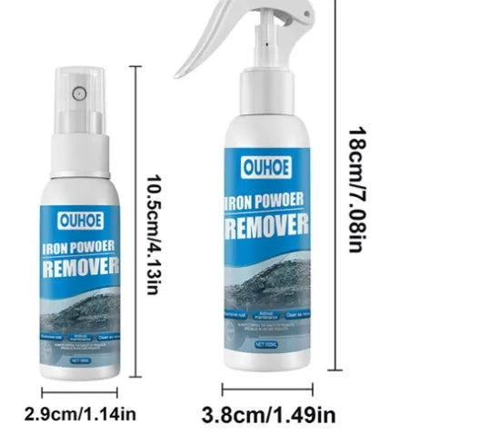 Automotive iron powder rust remover spray bottle with blue square sponge and towel applicators