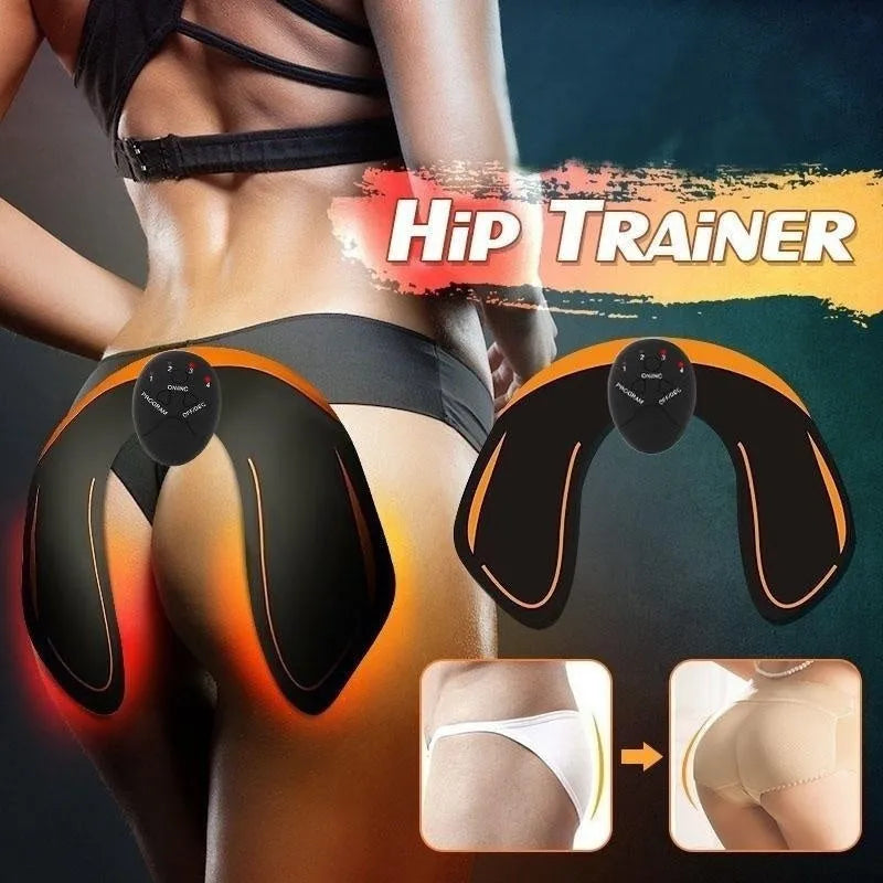 EMS hip muscle training stimulator with host unit and buttock patch for abdominal toning and buttock lifting