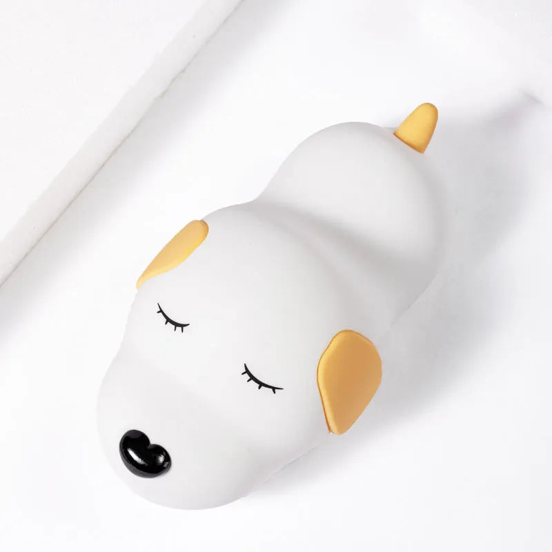 Cartoon two-colour cute dog silicone night lamp with USB charging cable