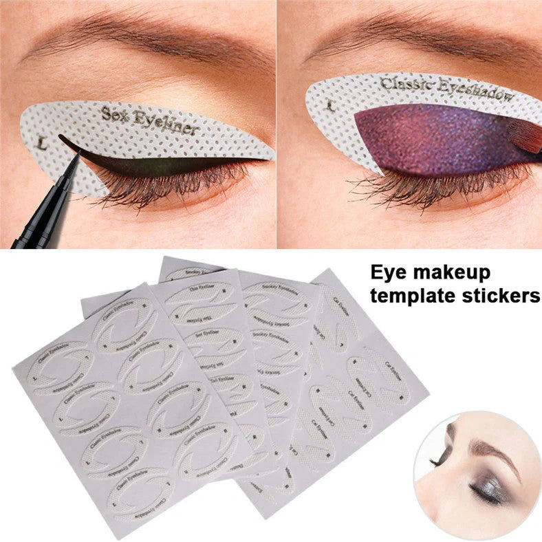 Eyeshadow eyeliner makeup template sticker showing 155mm × 125mm dimensions and non-woven fabric construction