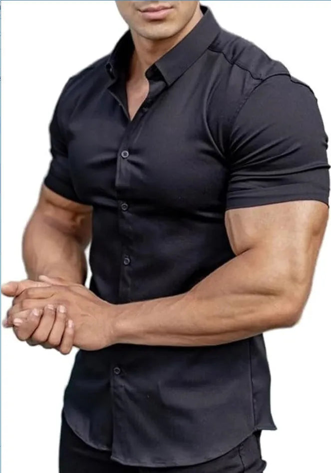 Men's short sleeve printed shirt with collar in brown, available in sizes S to 5XL