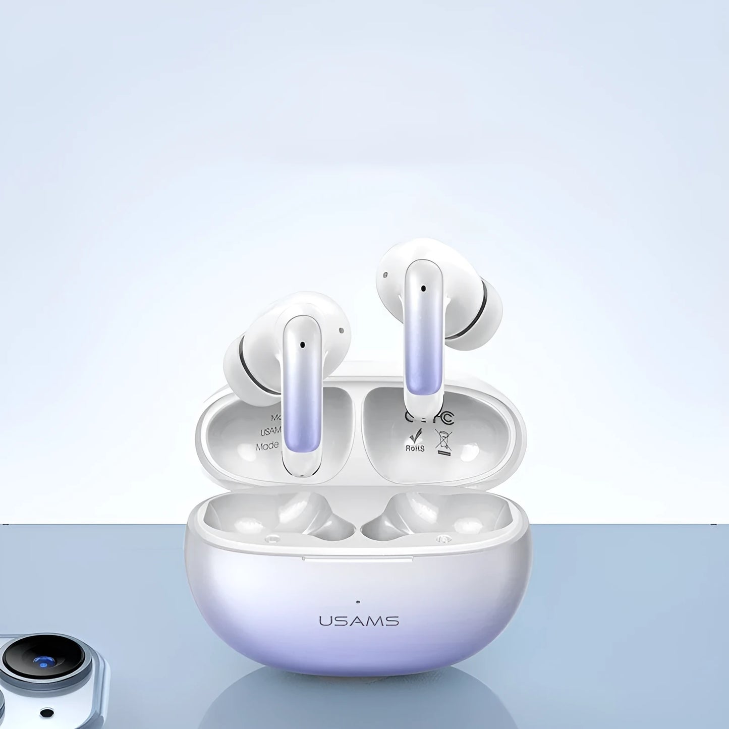 Wireless in-ear Bluetooth gaming headset in gradient blue colour with compact design