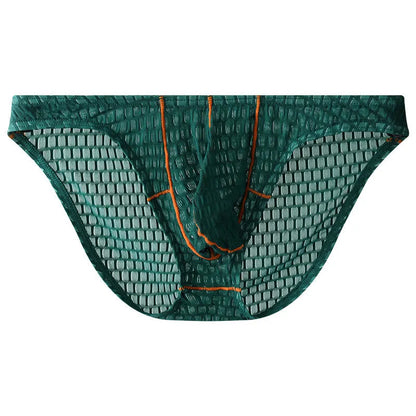 Men's low waist lace briefs in white, black, green, rose red, and light purple colours on size chart