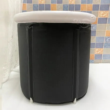 Black portable inflatable ice bath with 70x80cm internal space and triple-layered insulated fabric