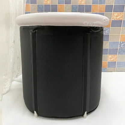 Black portable inflatable ice bath with 70x80cm internal space and triple-layered insulated fabric
