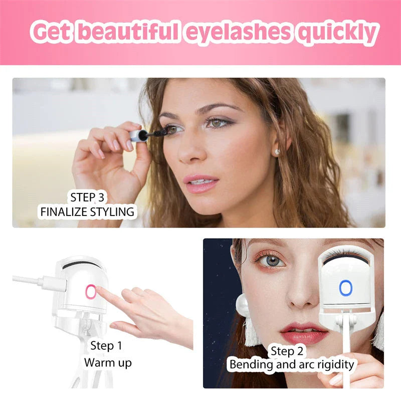 Heated Eyelash Curler with Dual Temperature Settings and Rechargeable Battery for Long-Lasting, Natural-Looking Curl
