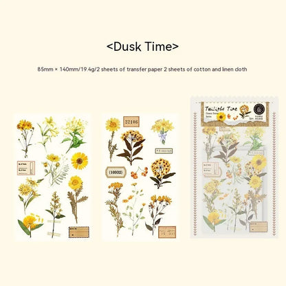 Huazhisen art nouveau forest sticker pack showing transfer paper and cotton linen sheets in six colour designs