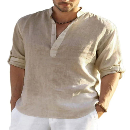 Stylish men's linen shirt with stand collar in various colours and sizes