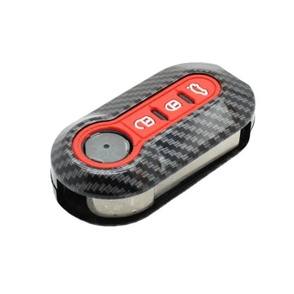 Fiat 500 car key replacement case in black ABS plastic with carbon fibre design